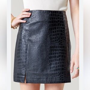 Liza Front Slit Faux Snake Skin Black Mini Skirt NWT